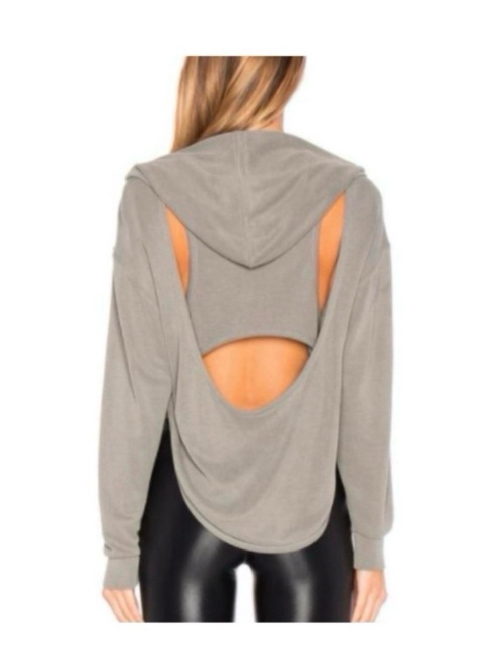 FREE PEOPLE Movement Grey Hooded Cut Out Racerback Sweatshirt Size Small - Picture 5 of 9